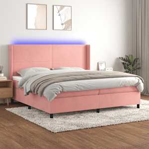 Box spring postel s matrací a LED růžová 200x200 cm samet - obrázek 1