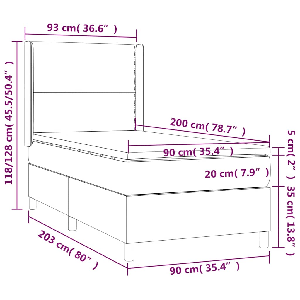 Ramsäng med madrass & LED mörkgrön 90x200 cm sammet
