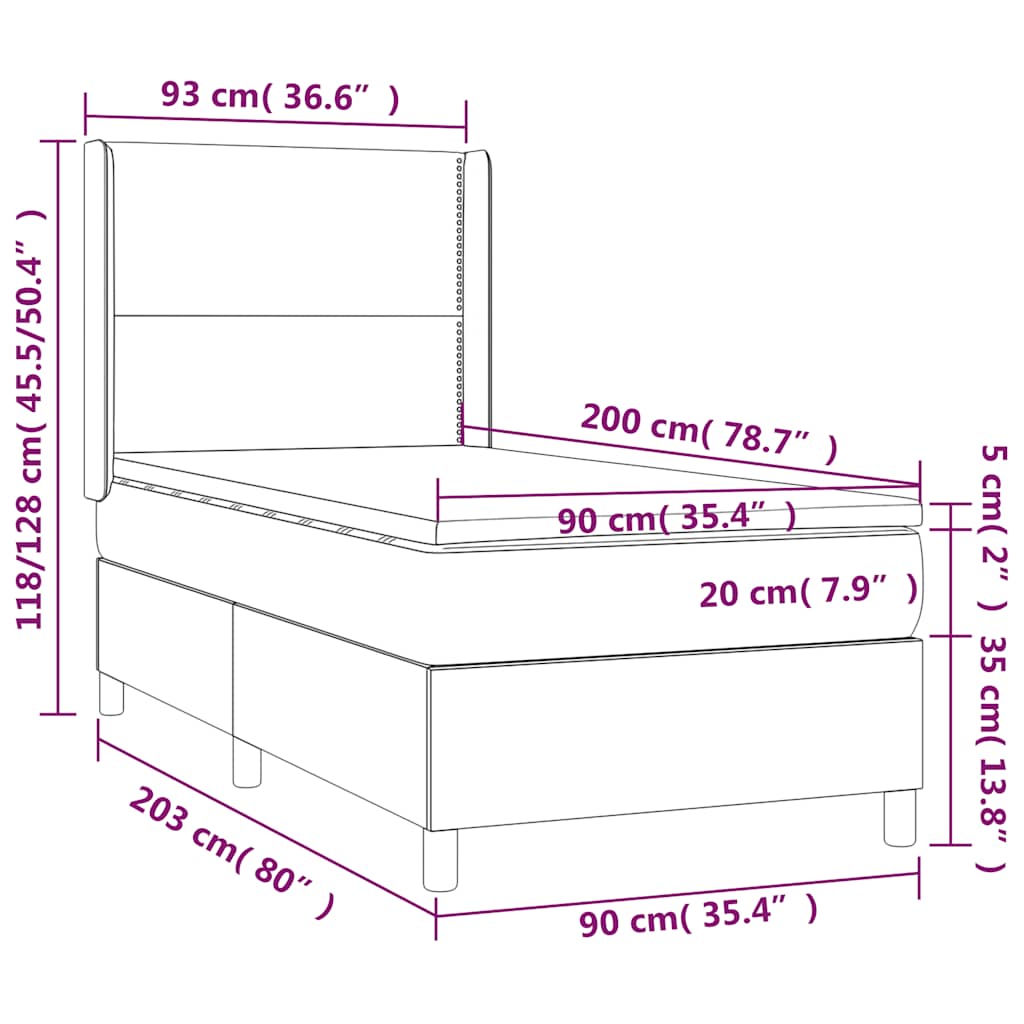 Box spring postel s matrací a LED tmavě modrá 90x200 cm samet - obrázek 16