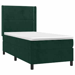 Box spring postel s matrací a LED tmavě zelená 100x200 cm samet - obrázek 4