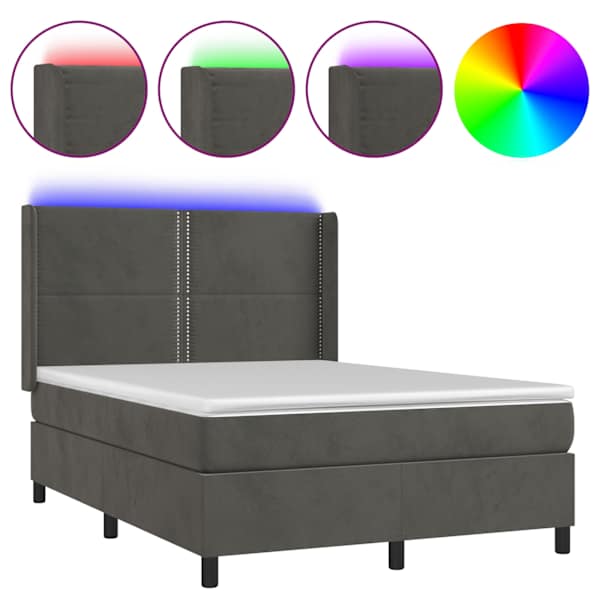 vidaXL kontinentaalvoodi madrats ja LED, tumehall, 140x190 cm, samet
