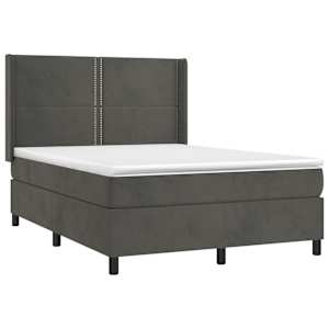 Box spring postel s matrací a LED tmavě šedá 140x190 cm samet - obrázek 4