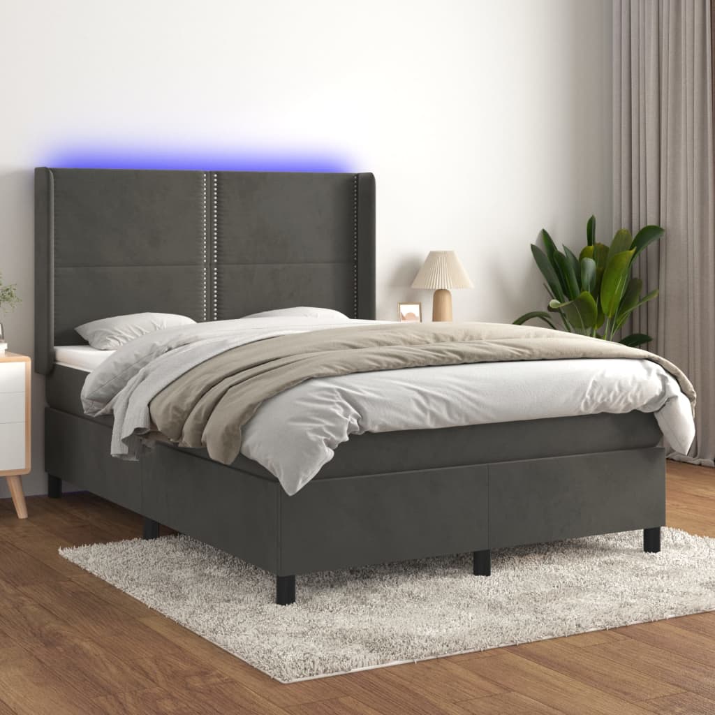 vidaXL Sommier tapissier matelas et LED Gris foncé 140x190 cm Velours