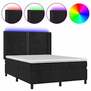Box spring postel s matrací a LED černá 140x190 cm samet - obrázek 2