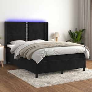 Box spring postel s matrací a LED černá 140x190 cm samet - obrázek 1