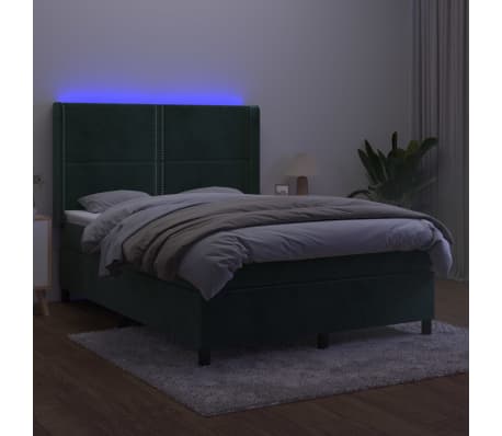 vidaXL Boxspringbett mit Matratze & LED Dunkelgrün 140x190 cm Samt