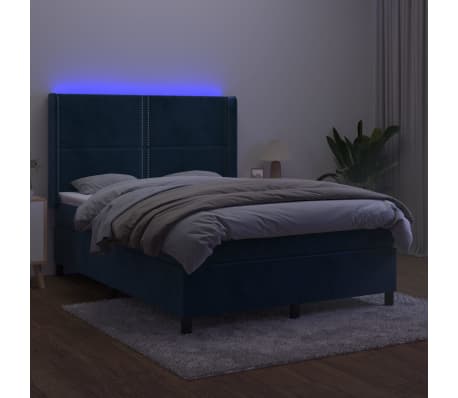 vidaXL Box spring postel s matrací a LED tmavě modrá 140x190 cm samet