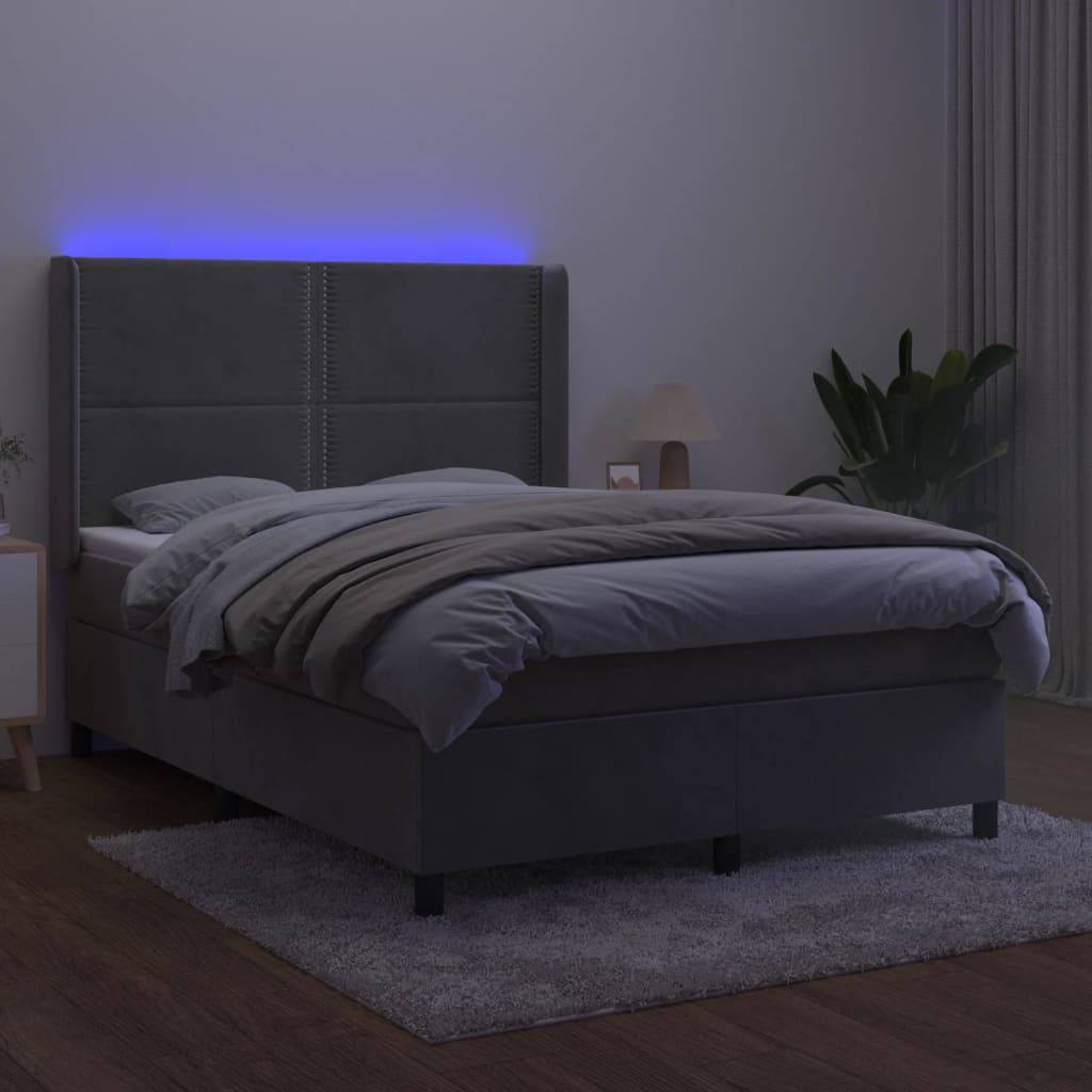 Thumbnail - vidaXL Boxspringbett mit Matratze & LED Hellgrau 140x200 cm Samt