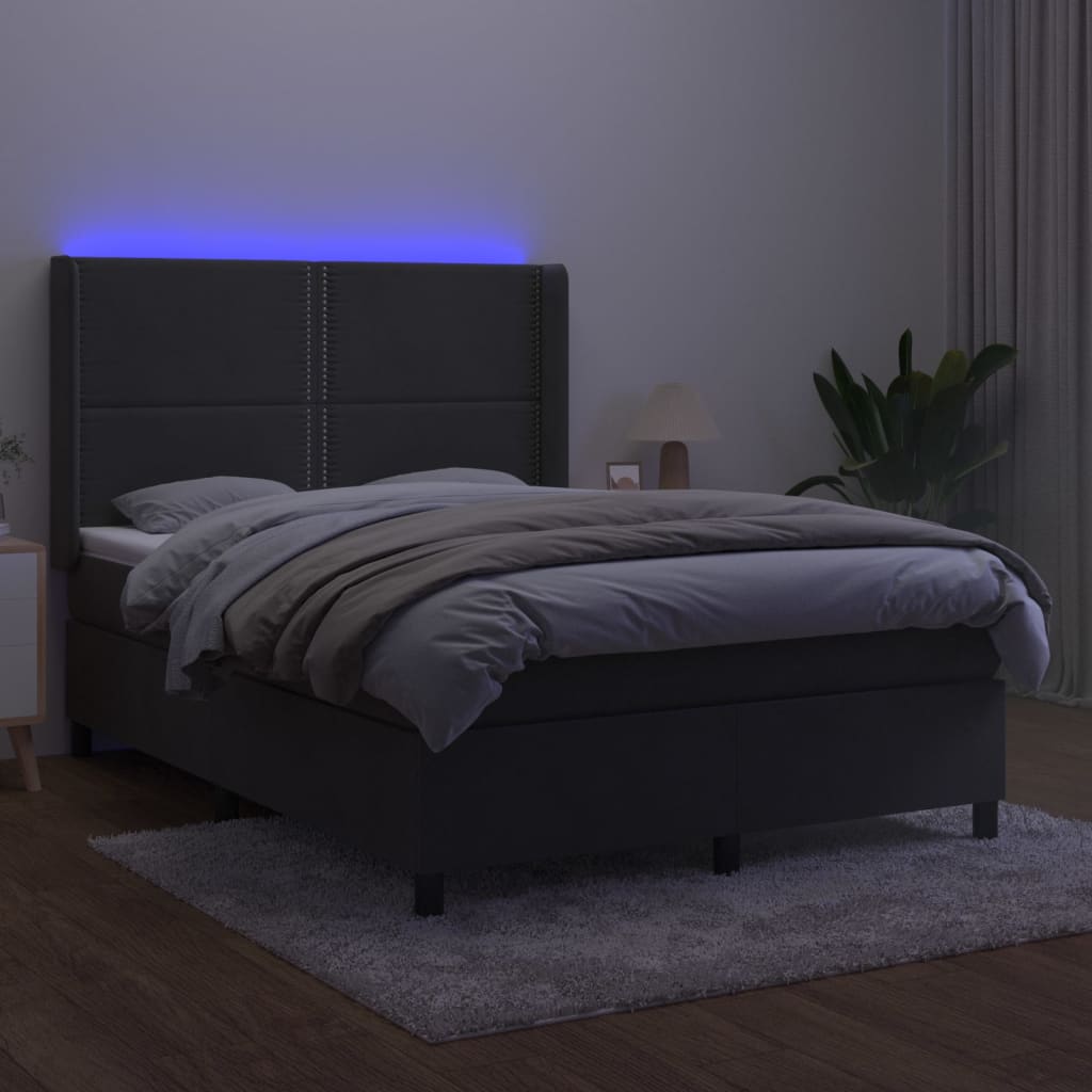 vidaXL Boxspring met matras en LED fluweel donkergrijs 140x200 cm afbeelding