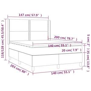Box spring postelja z vzmetnico LED črna 140x200 cm žamet - slika 8