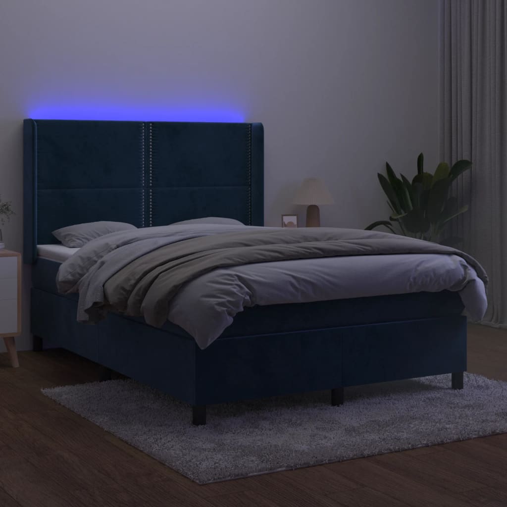 vidaXL Boxspring met matras en LED fluweel donkerblauw 140x200 cm afbeelding