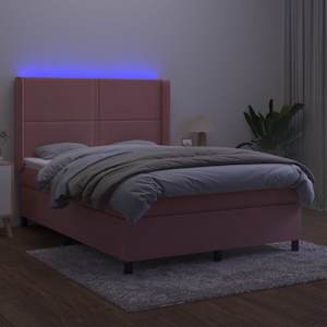 vidaXL Cama box spring c/ colchão/LED 140x200 cm veludo rosa