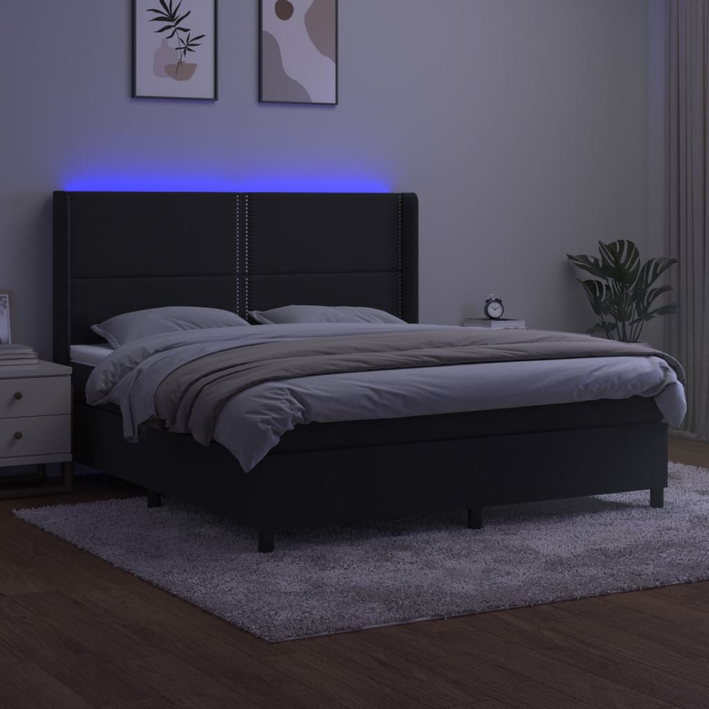 vidaXL Boxspring met matras en LED fluweel zwart 160x200 cm afbeelding