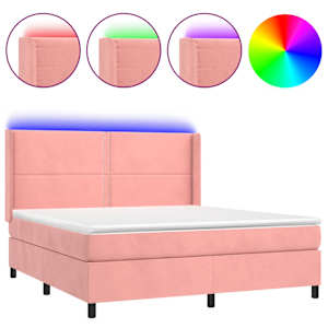 Box spring postel s matrací a LED růžová 160x200 cm samet - obrázek 2