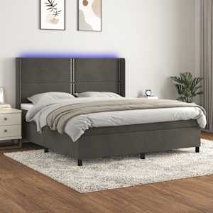 Box spring postel s matrací a LED tmavě šedá 180x200 cm samet - obrázek 1