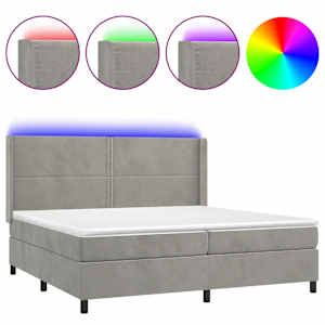 Box spring postel s matrací a LED světle šedá 200x200 cm samet - obrázek 2