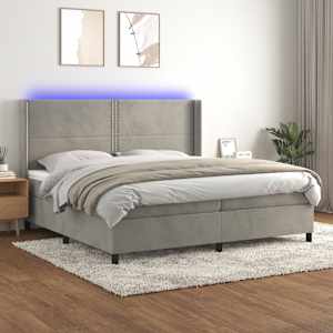 Box spring postel s matrací a LED světle šedá 200x200 cm samet - obrázek 1