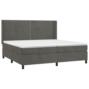 Box spring postelja z vzmetnico LED temno siva 200x200 cm žamet - slika 4