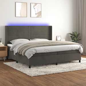 Box spring postel s matrací a LED tmavě šedá 200x200 cm samet - obrázek 1
