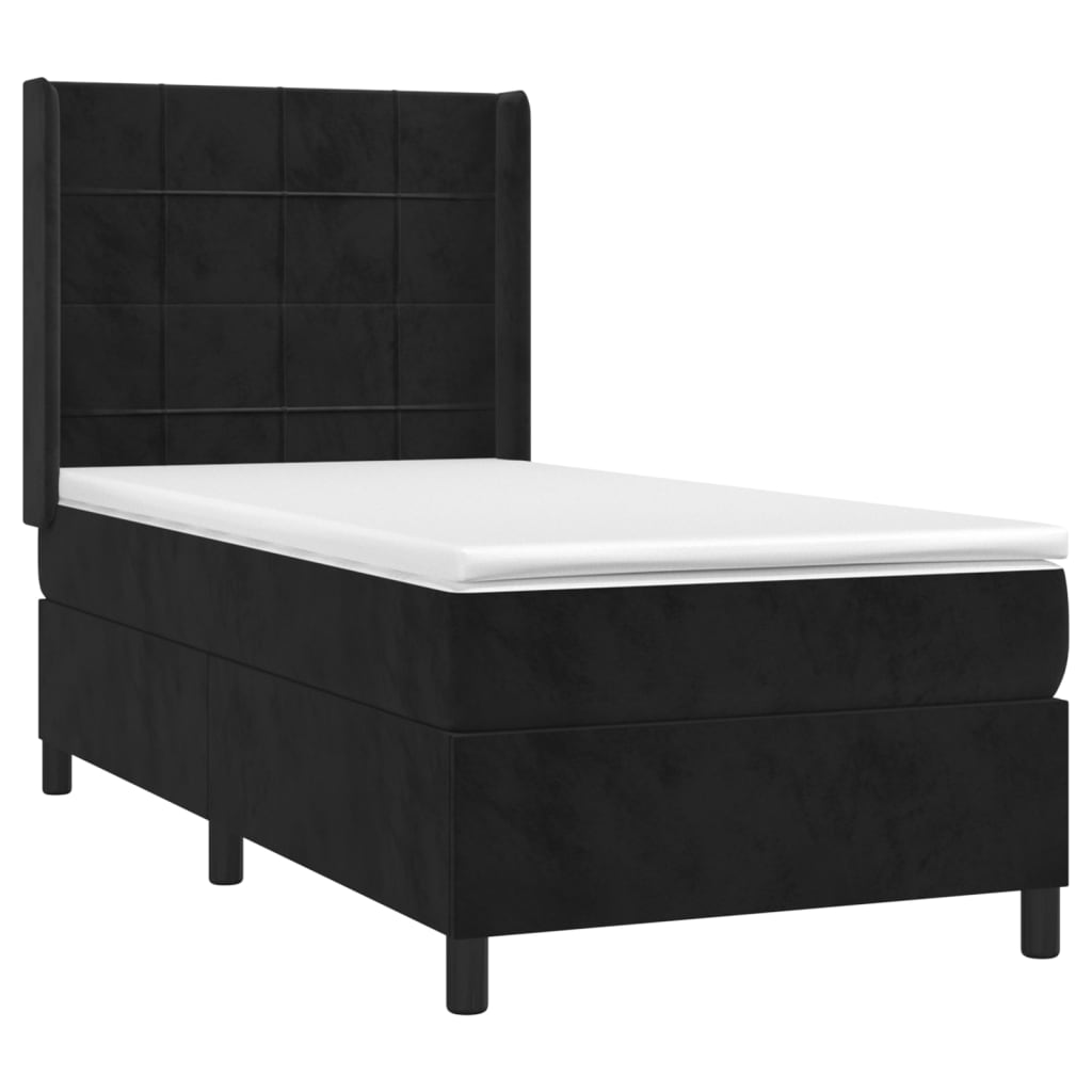 fekete bársony rugós és LED-es ágy matraccal 80 x 200 cm