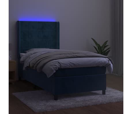 vidaXL Κρεβάτι Boxspring με Στρώμα & LED Σκ. Μπλε 80x200 εκ. Βελούδινο