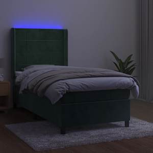 Box spring postel s matrací a LED tmavě zelená 90x190 cm samet - obrázek 3