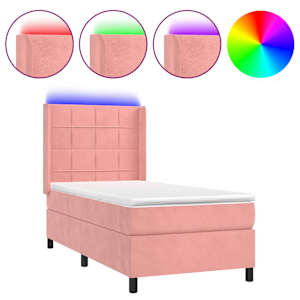 vidaXL kontinentaalvoodi madrats, LED, roosa, 90x190 cm, samet