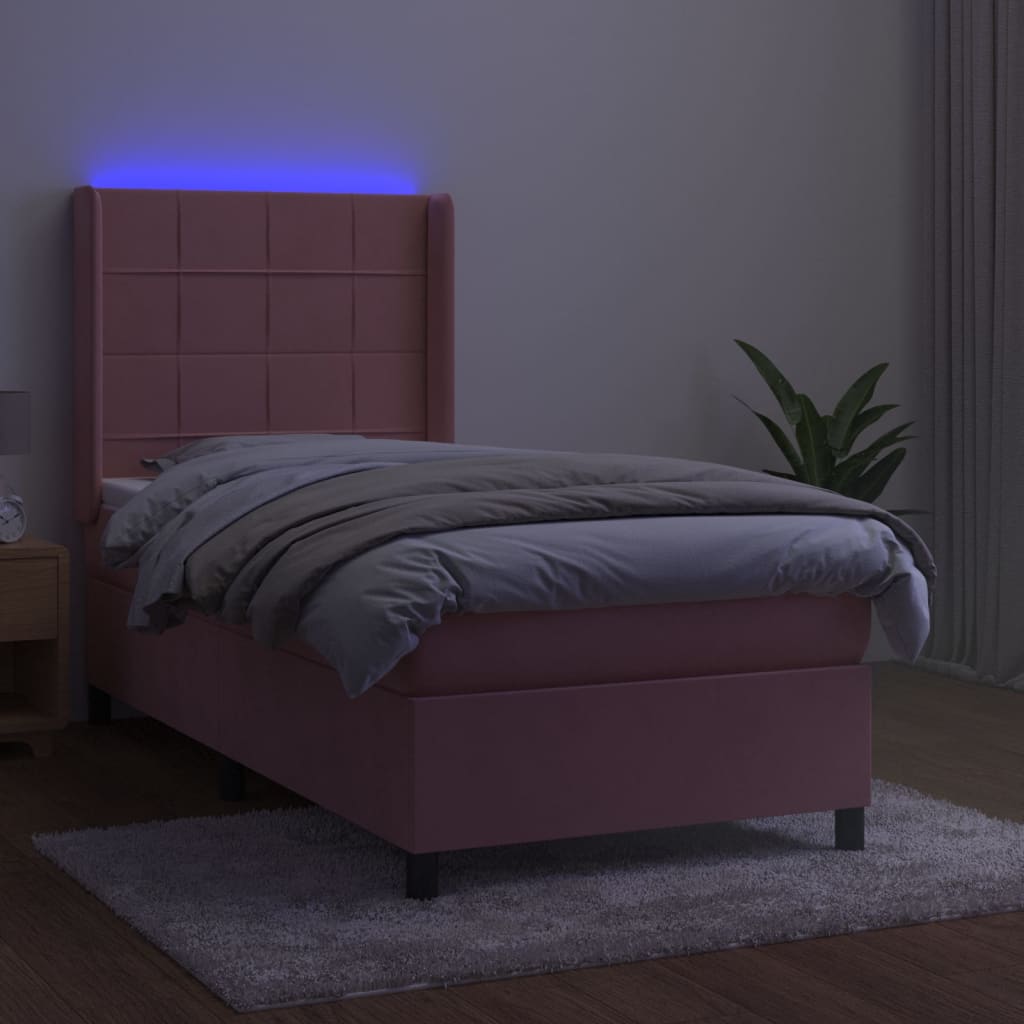 vidaXL Boxspring met matras en LED fluweel roze 90x200 cm afbeelding