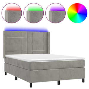 Box spring postel s matrací a LED světle šedá 140x190 cm samet - obrázek 2