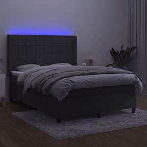 Box spring postelja z vzmetnico LED temno siva 140x190 cm žamet - slika 3