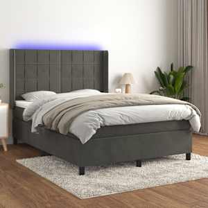Box spring postel s matrací a LED tmavě šedá 140x190 cm samet - obrázek 1