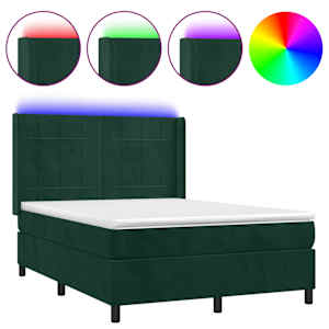 Box spring postel s matrací a LED tmavě zelená 140x190 cm samet - obrázek 2