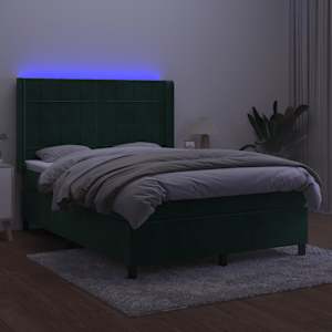 Box spring postel s matrací a LED tmavě zelená 140x190 cm samet - obrázek 3