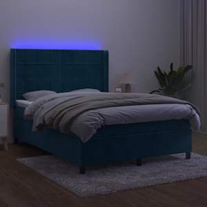 Box spring postel s matrací a LED tmavě modrá 140x190 cm samet - obrázek 4