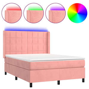 Box spring postel s matrací a LED růžová 140x190 cm samet - obrázek 2