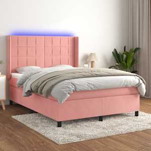Box spring postel s matrací a LED růžová 140x190 cm samet - obrázek 1