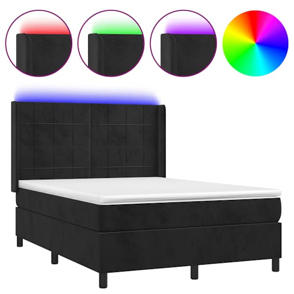 vidaXL kontinentaalvoodi madrats ja LED, must, 140x200 cm, samet
