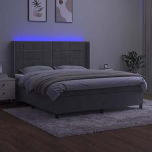 Box spring postel s matrací a LED světle šedá 160x200 cm samet - obrázek 3