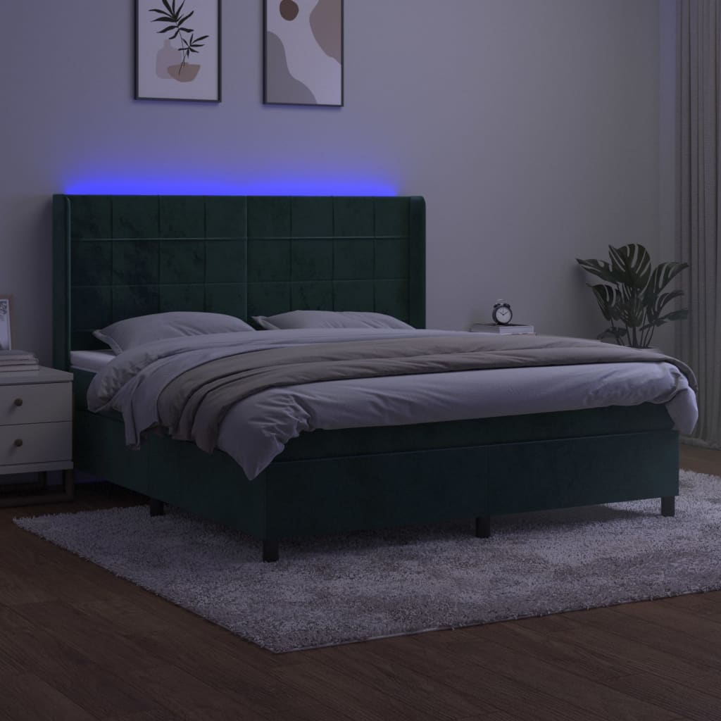 Thumbnail - vidaXL Boxspringbett mit Matratze & LED Dunkelgrün 160x200 cm Samt