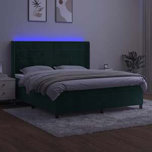 Box spring postel s matrací a LED tmavě zelená 160x200 cm samet - obrázek 3
