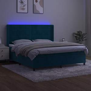 Box spring postel s matrací a LED tmavě modrá 160x200 cm samet - obrázek 4