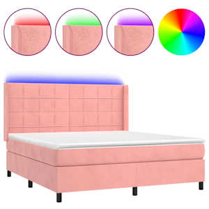 Box spring postel s matrací a LED růžová 160x200 cm samet - obrázek 2