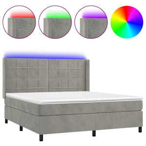 Box spring postel s matrací a LED světle šedá 180x200 cm samet - obrázek 2