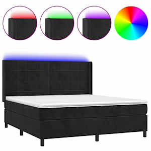 vidaXL kontinentaalvoodi madrats ja LED, must, 180x200 cm, samet