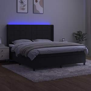 Box spring postelja z vzmetnico LED črna 180x200 cm žamet - slika 3