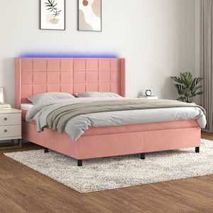 Box spring postel s matrací a LED růžová 180x200 cm samet - obrázek 1