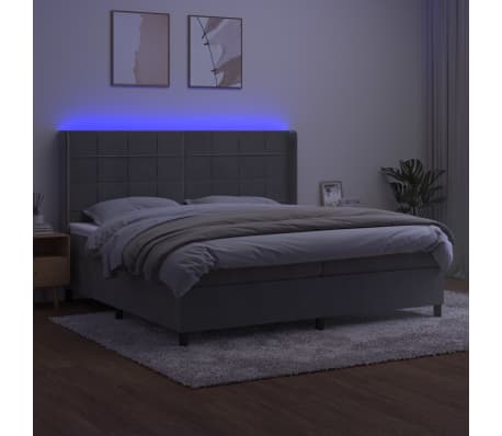 vidaXL Letto a Molle Materasso e LED Grigio Chiaro 200x200 cm Velluto