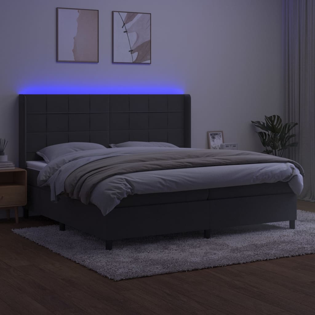 vidaXL Boxspring met matras en LED fluweel donkergrijs 200x200 cm afbeelding