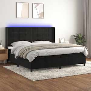 Box spring postel s matrací a LED černá 200x200 cm samet - obrázek 1