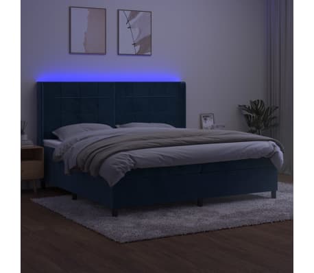 vidaXL Boxspringbett mit Matratze & LED Dunkelblau 200x200 cm Samt